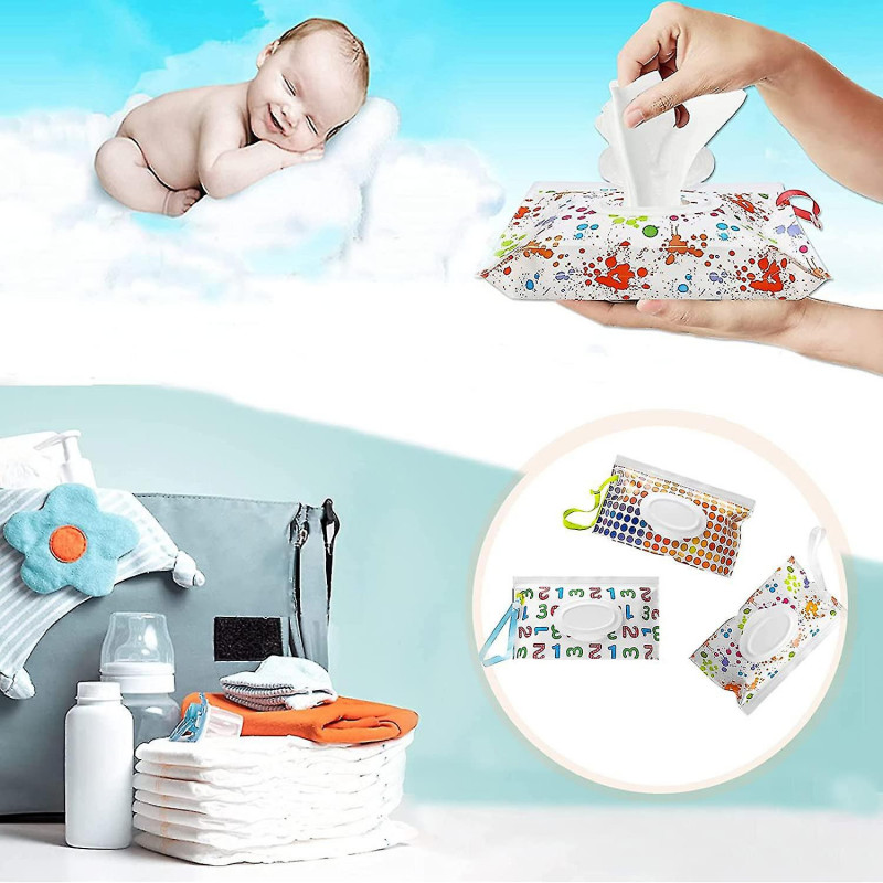 Travel Baby Portable Wipes Bag Dispenser (4 Patterns) 4 Pieces (3-c-vn)