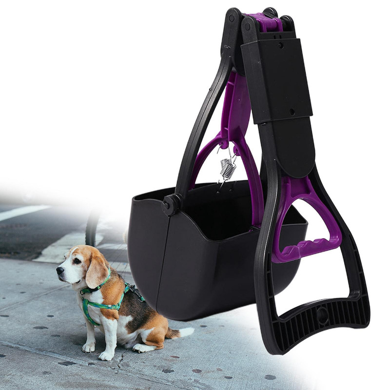 Foldable Dog Pooper Scooper For Large And Small Dogs Concrete Ground Surface Purple