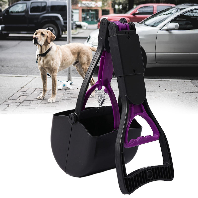 Foldable Dog Pooper Scooper For Large And Small Dogs Concrete Ground Surface Purple
