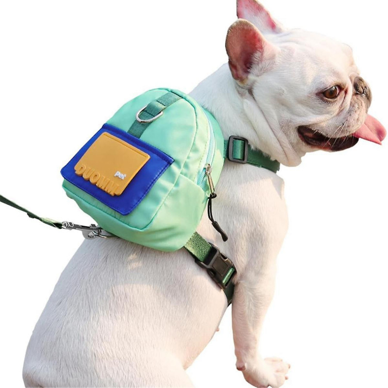 Dog Backpack Harness with Leash,Pet Puppy Backpacks Dog Poop Bag Dispenser,Adjustable Pets Self Carrier Bag Blue