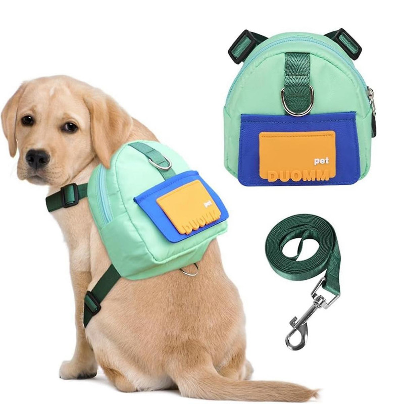 Dog Backpack Harness with Leash,Pet Puppy Backpacks Dog Poop Bag Dispenser,Adjustable Pets Self Carrier Bag Blue