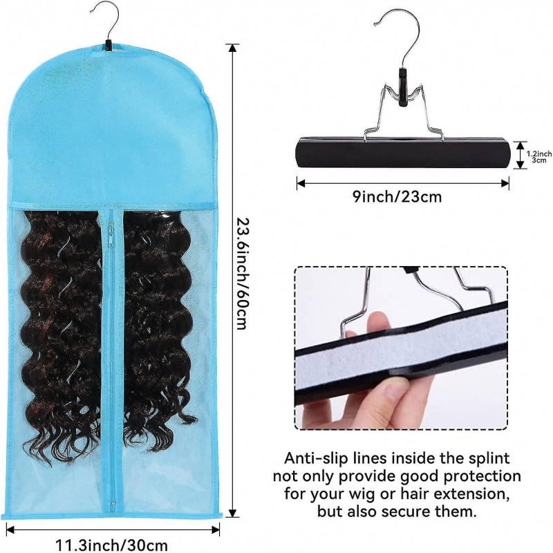 3pcs Hair Extensions Holder Wig Storage Bag With Hanger Portable Wig Storage Bag Hair Extension Carrier Holder