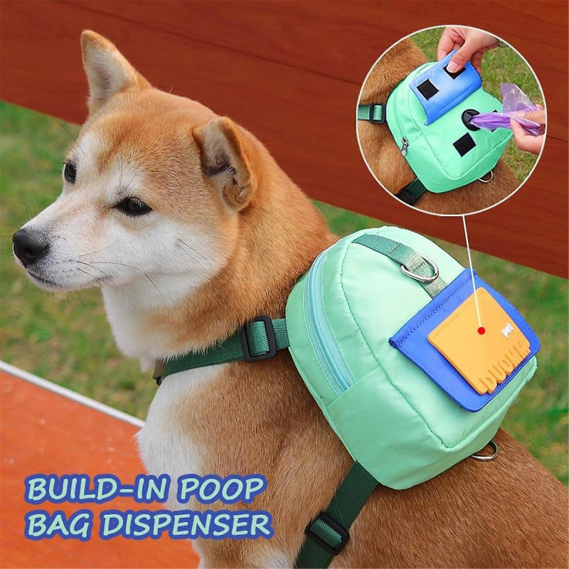 Dog Backpack Harness With Leash,pet Puppy Backpacks Dog Poop Bag Dispenser,adjustable Pets Self Carrier Bag Blue
