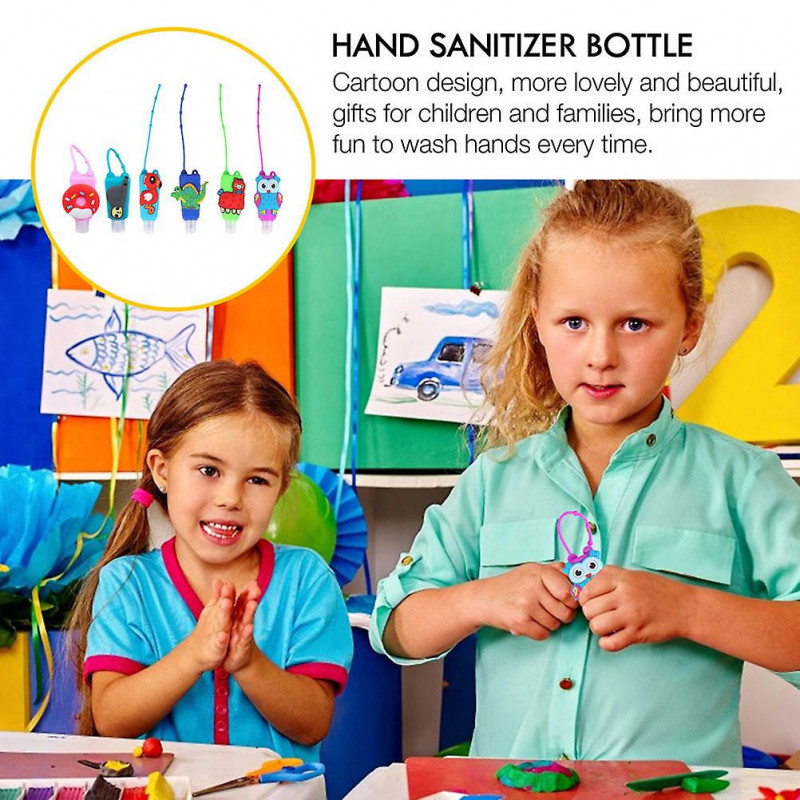6 Sets Cartoon Silicone Hand Sanitizer Holder Empty Carriers Refillable Bottles Random Style