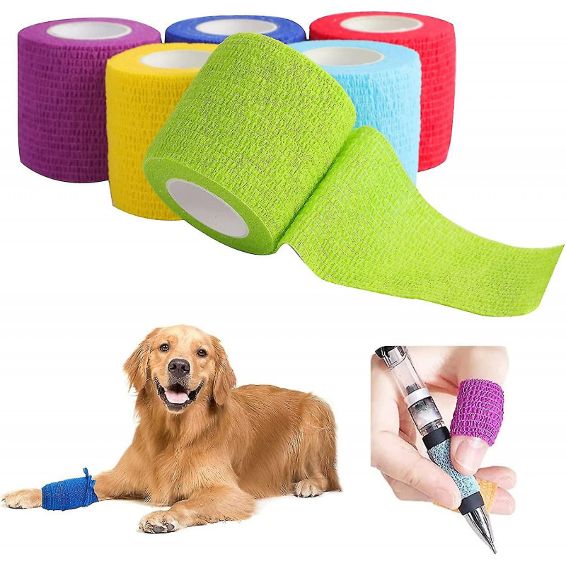 6 rouleaux Vet Wrap Self Adherent Wrap, Vet Wrap pour chien Bandage de compression cohésif (5.0cm * 4.5m) (D-583-A)