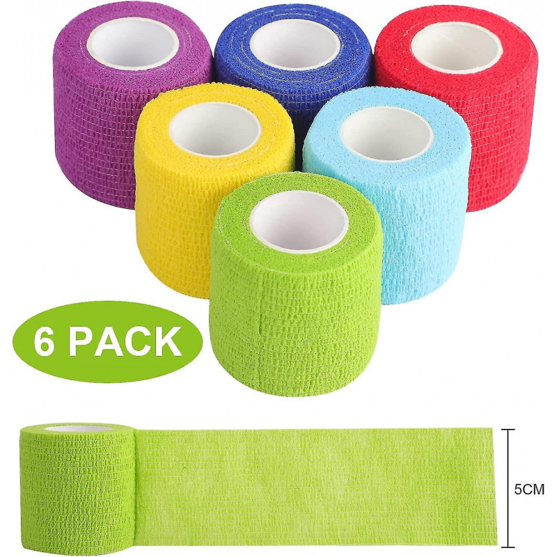 6 rouleaux Vet Wrap Self Adherent Wrap, Vet Wrap pour chien Bandage de compression cohésif (5.0cm * 4.5m) (D-583-A)