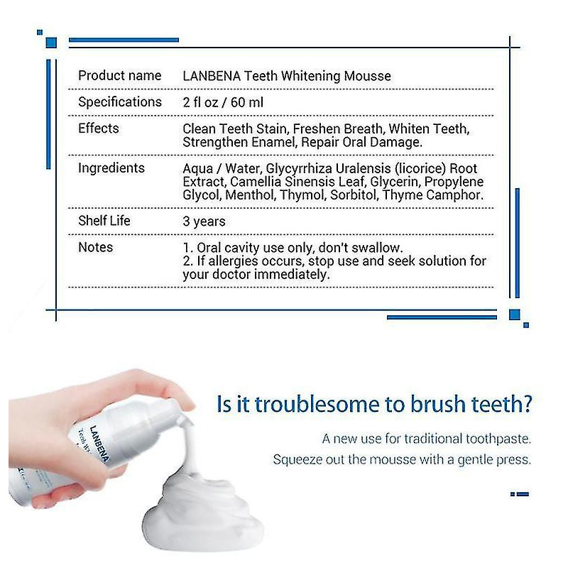 Nettoyage des dents Mousse Dentifrice Blanchiment des dents Hygiène buccale Élimine les taches de plaque Mauvaise [...]