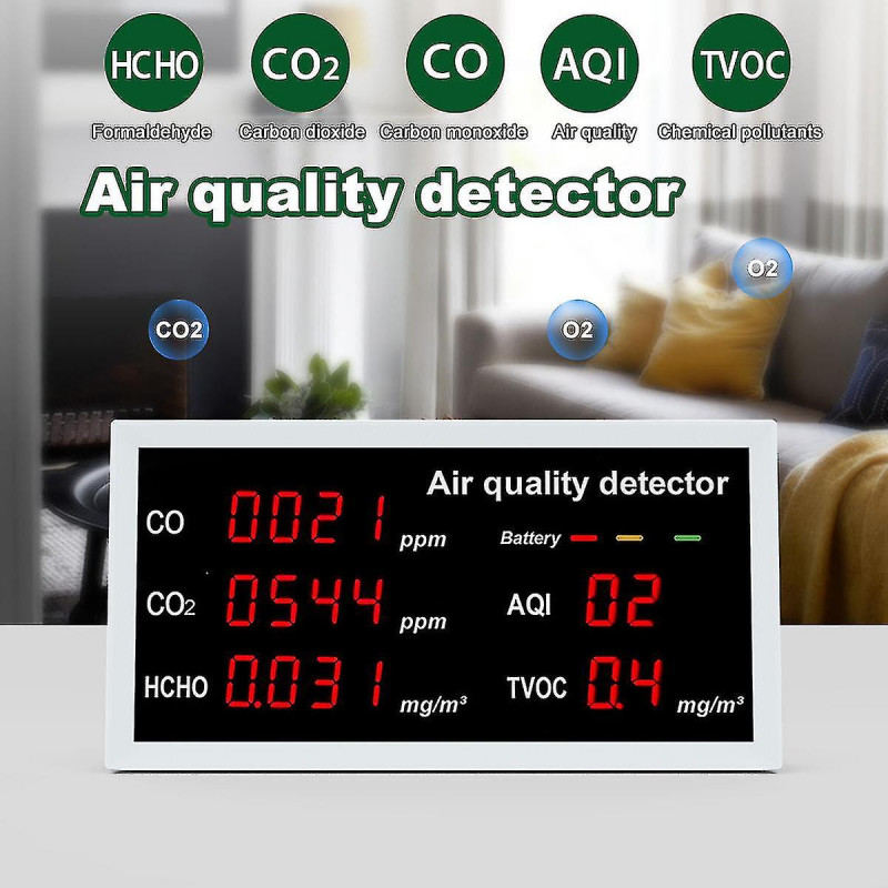 Co Co2 Hcho Tvoc Aqi Tester Detector Led Digital Indoor Outdoor Air Quality Monitor Gas Analyzer