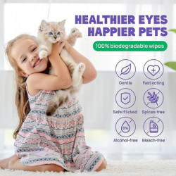 Nettoyant pour yeux de chien de chat Lingettes pour yeux d’animaux de compagnie Contrôle des taches de larmes [...]