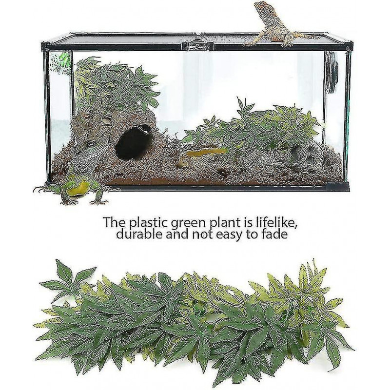 Fake Leaves Plastic Green Grass With Suction Cup For Aquarium Reptile Terrarium Habit Box (50 Cm/19.69 Inches)
