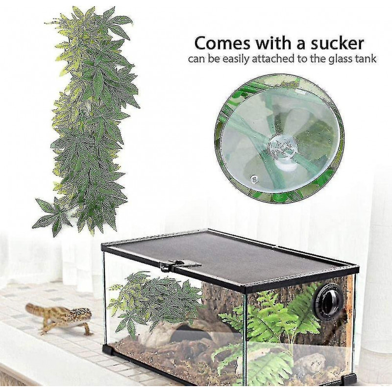 Fake Leaves Plastic Green Grass With Suction Cup For Aquarium Reptile Terrarium Habit Box (50 Cm/19.69 Inches)
