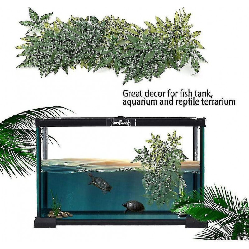 Fake Leaves Plastic Green Grass With Suction Cup For Aquarium Reptile Terrarium Habit Box (50 Cm/19.69 Inches)