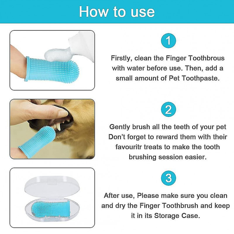 2pcs Dog Finger Toothbrush 360 Easy Cleaning Tongue And Teeth Fresh Breath Dental Care Plaque Off