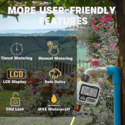 Minuterie d’arrosage minuterie d’irrigation Ipx5 Arroseur automatique manuel étanche avec grand écran LCD [...]