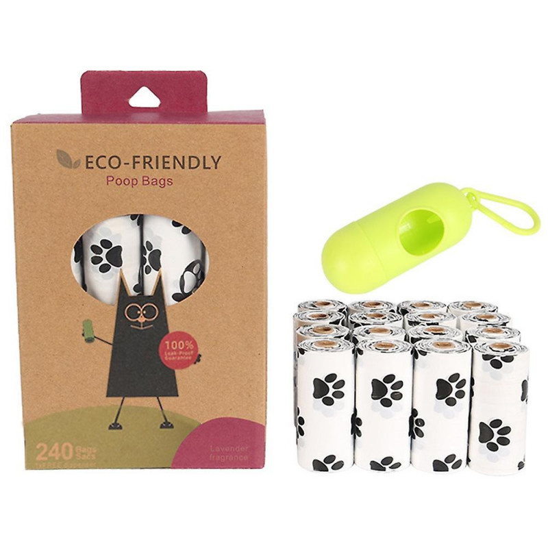 16 Rolls Dog Paw Pattern HDPE+EPI/D2W Biodegradable Pet Dog Poop Waste Bags with Dispenser