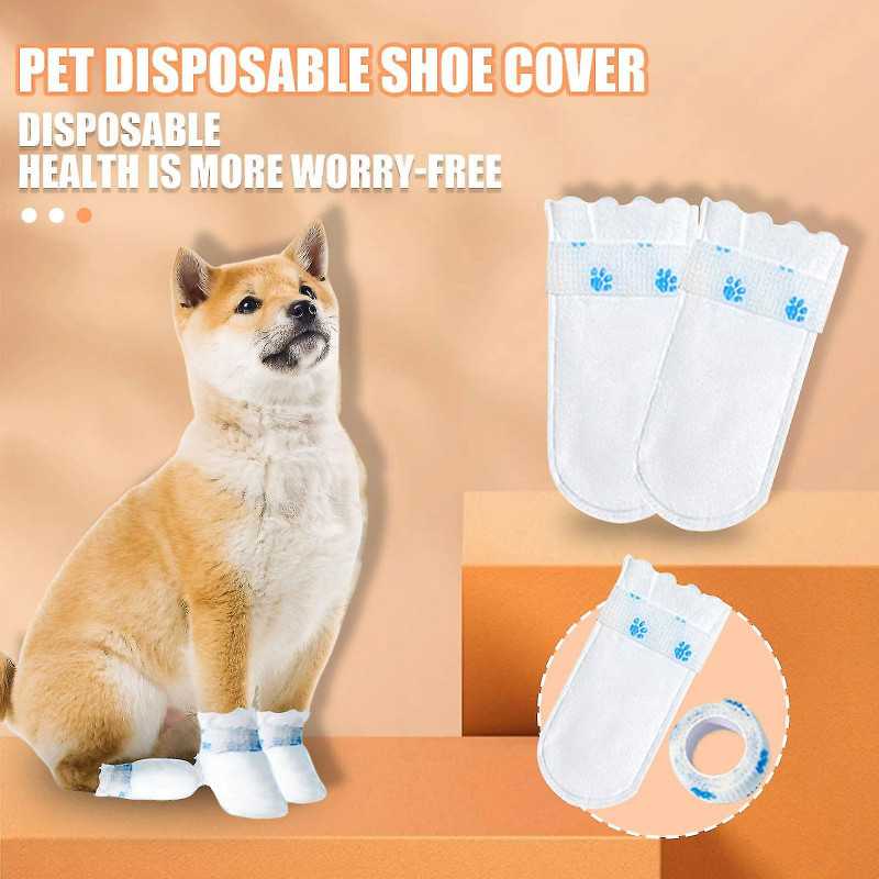20 Pcs Pet Shoes with Adjustable Self-Adhesive Bandage, Dog Disposable Foot Covers for Outdoor & Indoor Walking