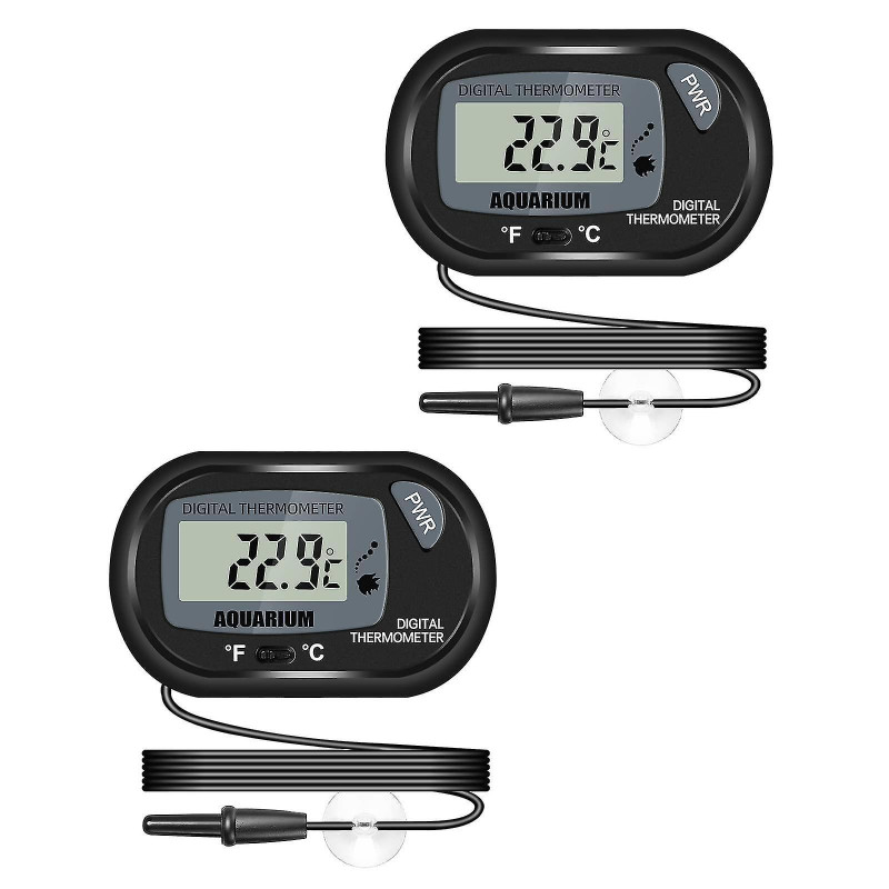 Digital Lcd Aquarium Thermometer With Suction Cups And Waterproof Probe For Fish Tank Reptile Terrarium 2 Pieces