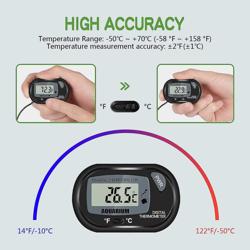 Digital Lcd Aquarium Thermometer With Suction Cups And Waterproof Probe For Fish Tank Reptile Terrarium 2 Pieces
