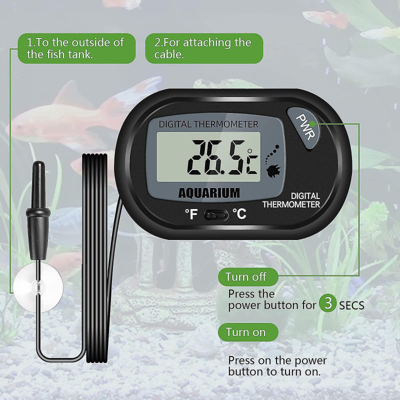 Digital Lcd Aquarium Thermometer With Suction Cups And Waterproof Probe For Fish Tank Reptile Terrarium 2 Pieces