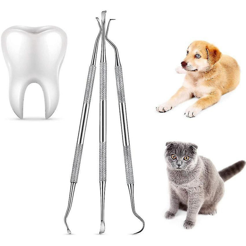 Pet Tooth Scaler Cleaning Set, 3 Pcs Stainless Steel Tartar Remover Plaque Remover For Dogs Cats