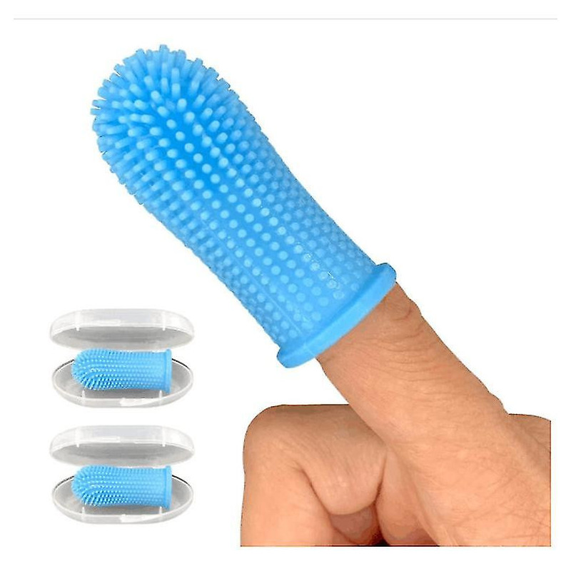 2pcs Pet Fingertips Cleaning Toothbrushes Pet Silicone Toothbrushes Pet Teeth Cleaning Tools Blue