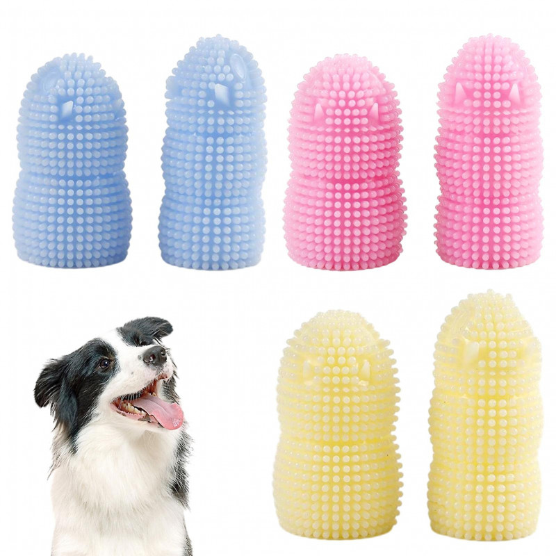 3pairs Cat Dental Care Safe Ergonomic Travel Soft Silicone Dog Finger Toothbrush
