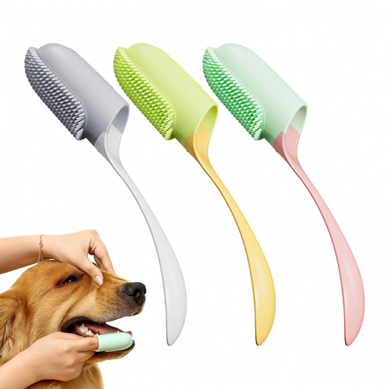 3pcs With Handle Practical Cleaning Finger Fit Dog Toothbrush Dental Care Pet