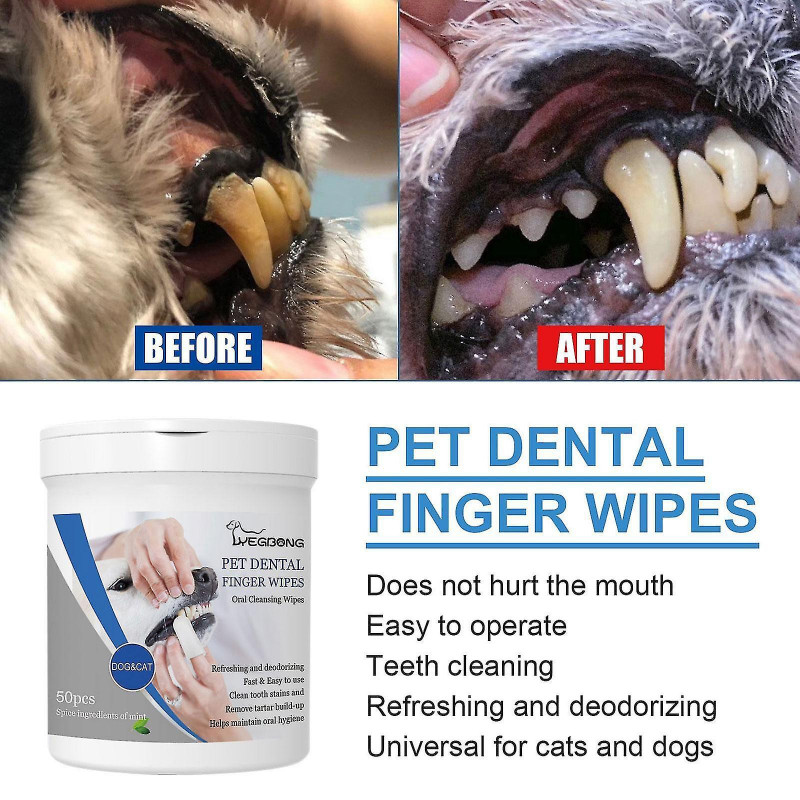 50pcs Dog Cat Puppy Dental Teeth Cleaning Care Wet Wipe Pet Supplies