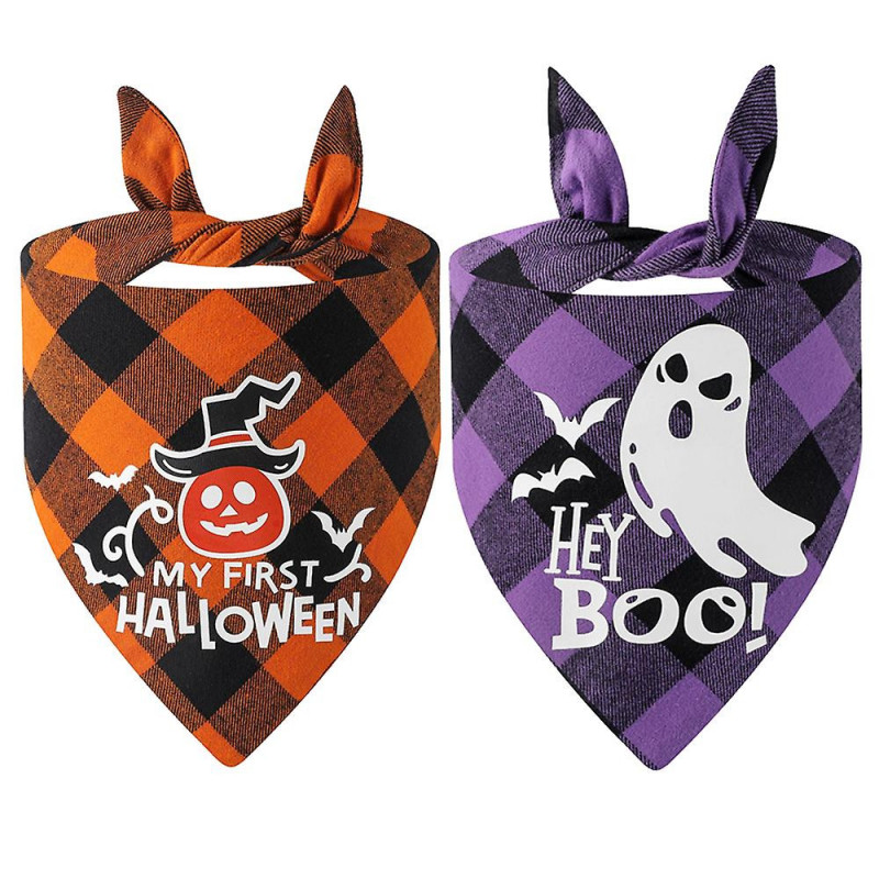 Funny Halloween Cotton Plaid Pet Dog Triangle Scarf - Halloween Fluorescence Pet Dog Cat Gifts