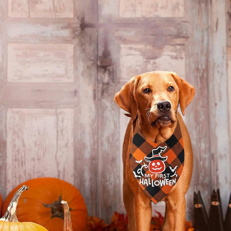 Funny Halloween Cotton Plaid Pet Dog Triangle Scarf - Halloween Fluorescence Pet Dog Cat Gifts
