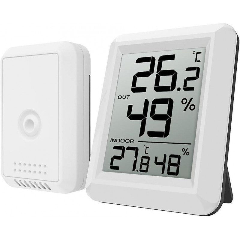 Digital Temperature And Humidity Monitor With Outdoor Sensor - Large Lcd Display