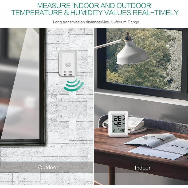 Digital Temperature And Humidity Monitor With Outdoor Sensor - Large Lcd Display