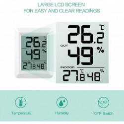 Digital Temperature And Humidity Monitor With Outdoor Sensor - Large Lcd Display
