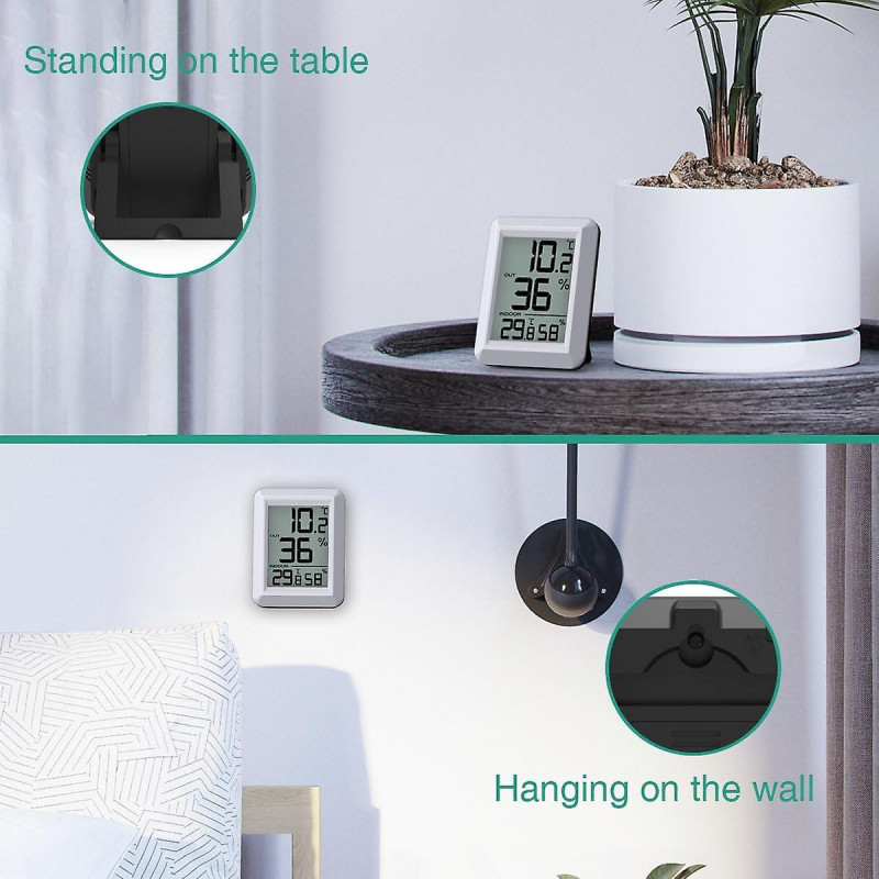 Digital Temperature And Humidity Monitor With Outdoor Sensor - Large Lcd Display