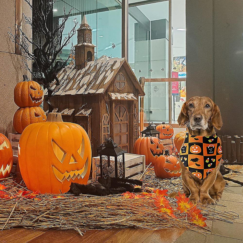 Funny Halloween Cotton Plaid Pet Dog Triangle Scarf - Halloween Fluorescence Pet Dog Cat Gifts