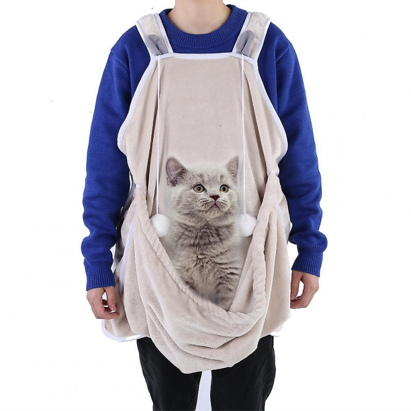 Pet Dog Cat Carrying Sleeping Bags Coral Fleece Anti stick Hair Apron (Beige)