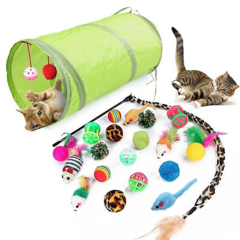 21 Pcs Cat Kitten Toys Set, Tunnels de chat pliables pour chats d’intérieur, int