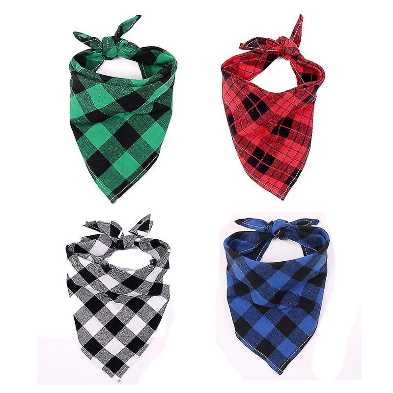 4pcs Plaid Dog Bandanas, triangle écharpe réversible pour animaux de compagnie pour garçon et fille