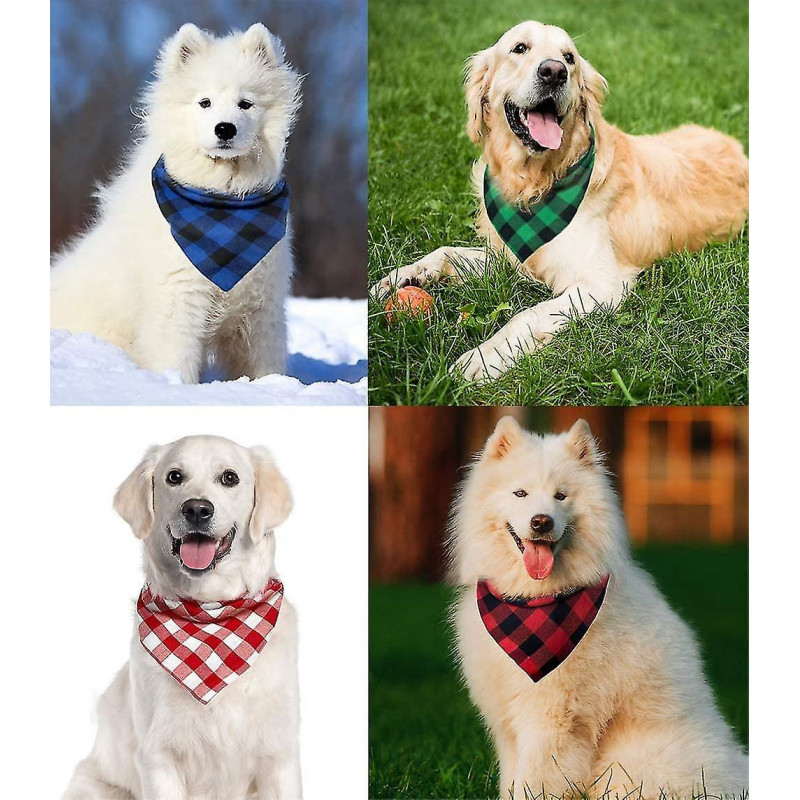 2 Pcs Chien Bandana Noël Classique Plaid Pet Bandana Foulard Triangle B