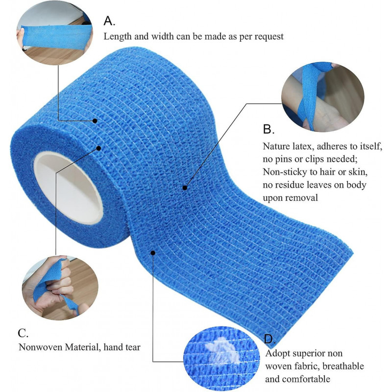 Adhesive Bandage Elastic Bandage Blue 2.5cm X 4.5m 12 Rolls Ankle Non-woven Fabric