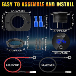 Voltmètre numérique LED avec interrupteur de contact, dc 12v 24v Voltmètre de voiture Affichage numérique LED étanche