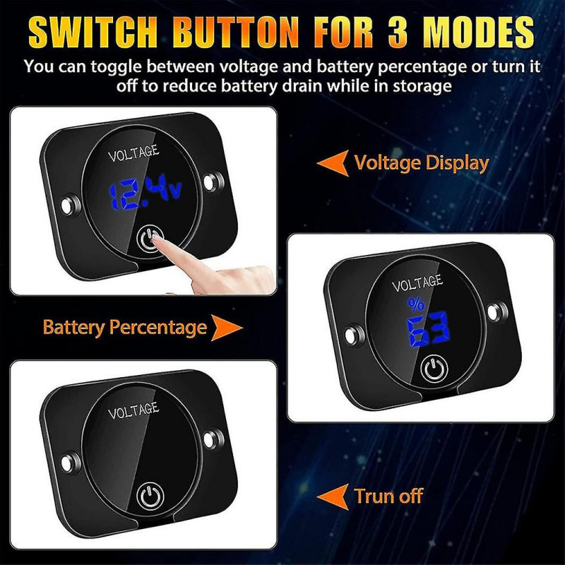 Voltmètre numérique LED avec interrupteur de contact, dc 12v 24v Voltmètre de voiture Affichage numérique LED étanche