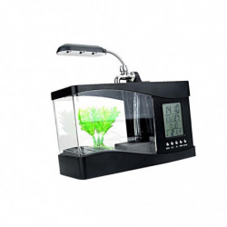 Mini Usb Desktop Aquarium Lcd Display Fish Tank Clock Led Lamp Light Black