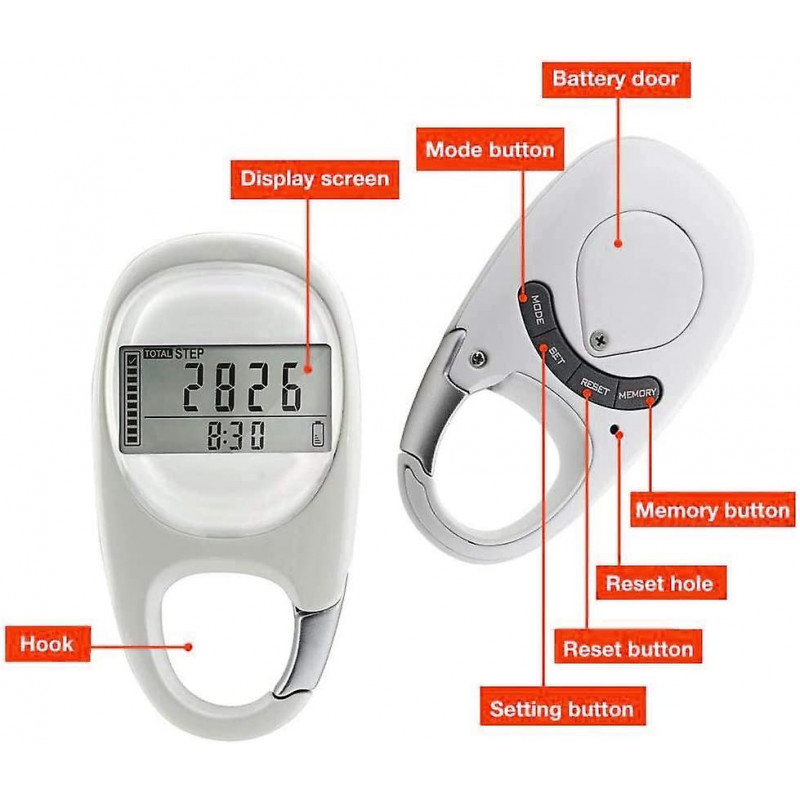 Podomètre Marche 3d Compteur d’étapes simples Marcher 3d avec clip blanc Podomètre à mémoire de 7 jours Smart Ban