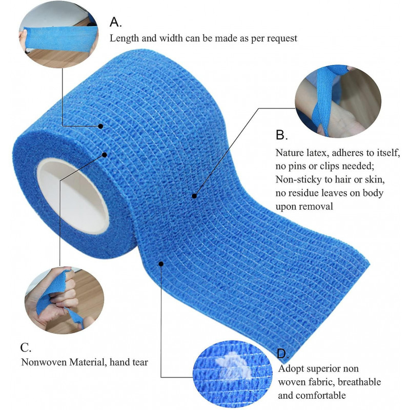 Bandage adhésif Bandage élastique Bleu 2.5cm X 4.5m 12 Rouleaux Cheville Tissu Non tissé