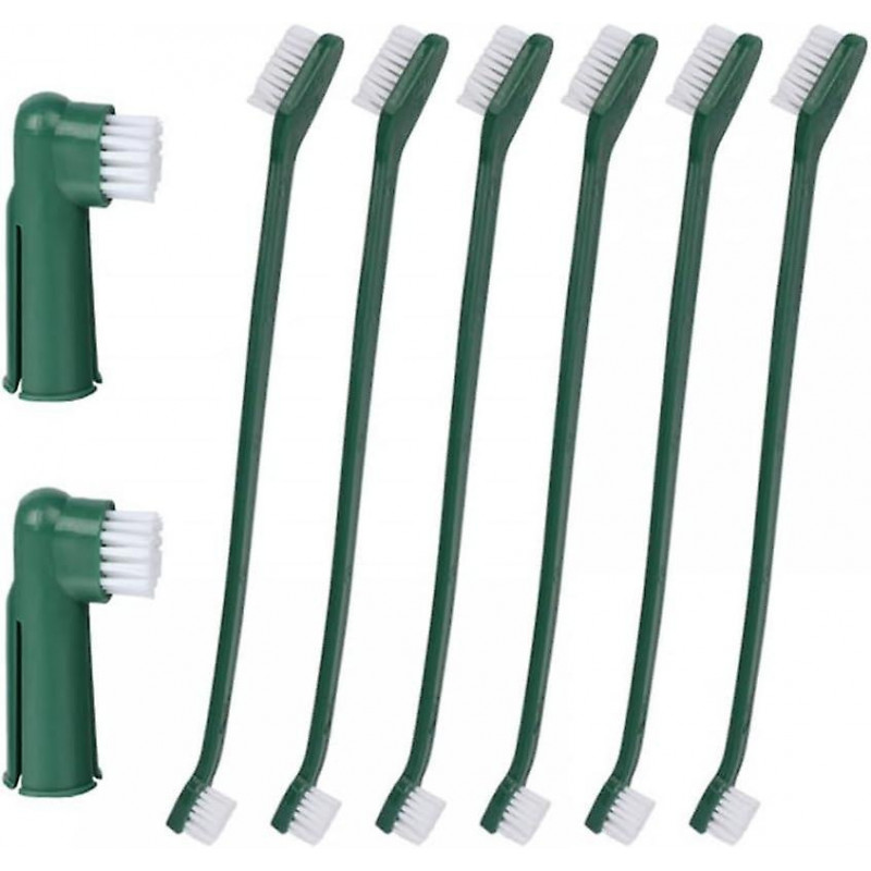 8pcs Dog Toothbrush, 2 Dog Finger Toothbrush & 6 Dual Headed Dental Hygiene Brushes For Small Medium Large Dogs Cats