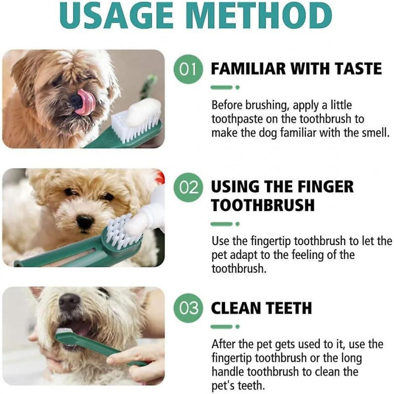 8pcs Dog Toothbrush, 2 Dog Finger Toothbrush & 6 Dual Headed Dental Hygiene Brushes For Small Medium Large Dogs Cats