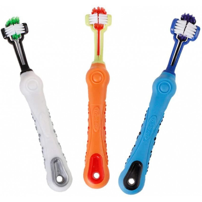 3pcs Brosse à dents pour animaux de compagnie, Brosse à dents à trois têtes pour animaux de compagnie, Brosse à [...]