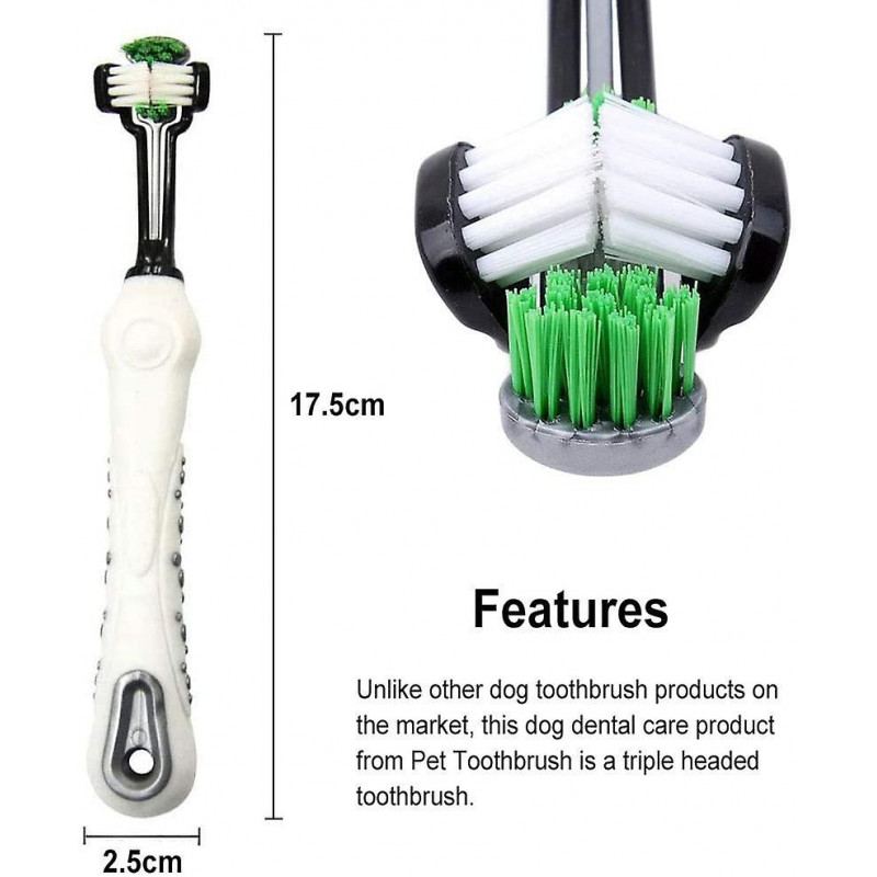3pcs Brosse à dents pour animaux de compagnie, Brosse à dents à trois têtes pour animaux de compagnie, Brosse à [...]