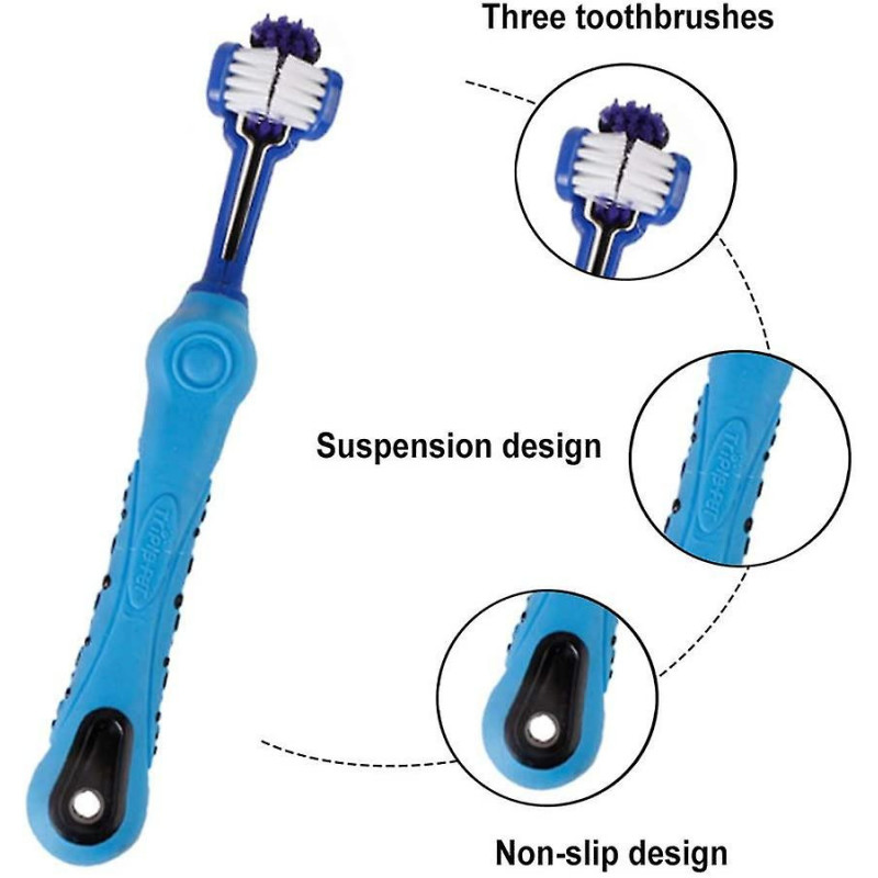 3pcs Brosse à dents pour animaux de compagnie, Brosse à dents à trois têtes pour animaux de compagnie, Brosse à [...]
